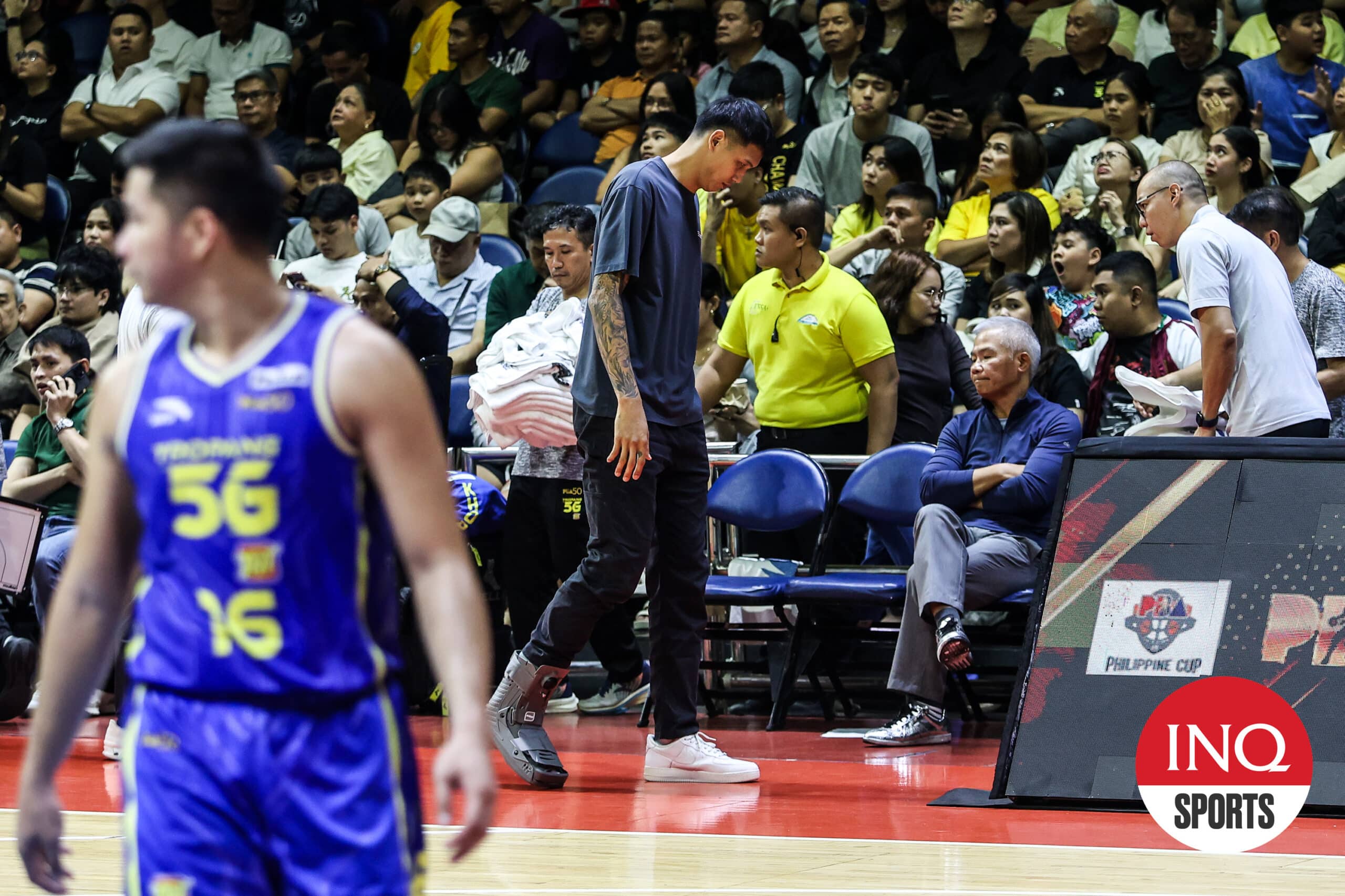 TNT Tropang 5G's Poy Erram in street clothes during the PBA Philippine Cup Game 3 against San Miguel Beermen. –MARLO 